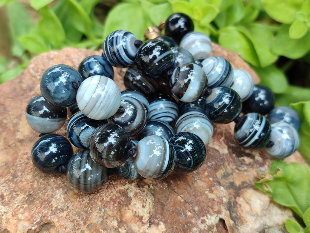 Polished Black Sardonyx Tibetan Agate Bead Necklace - Sold Per Item- From Tibet - Toprock Gemstones and Minerals 