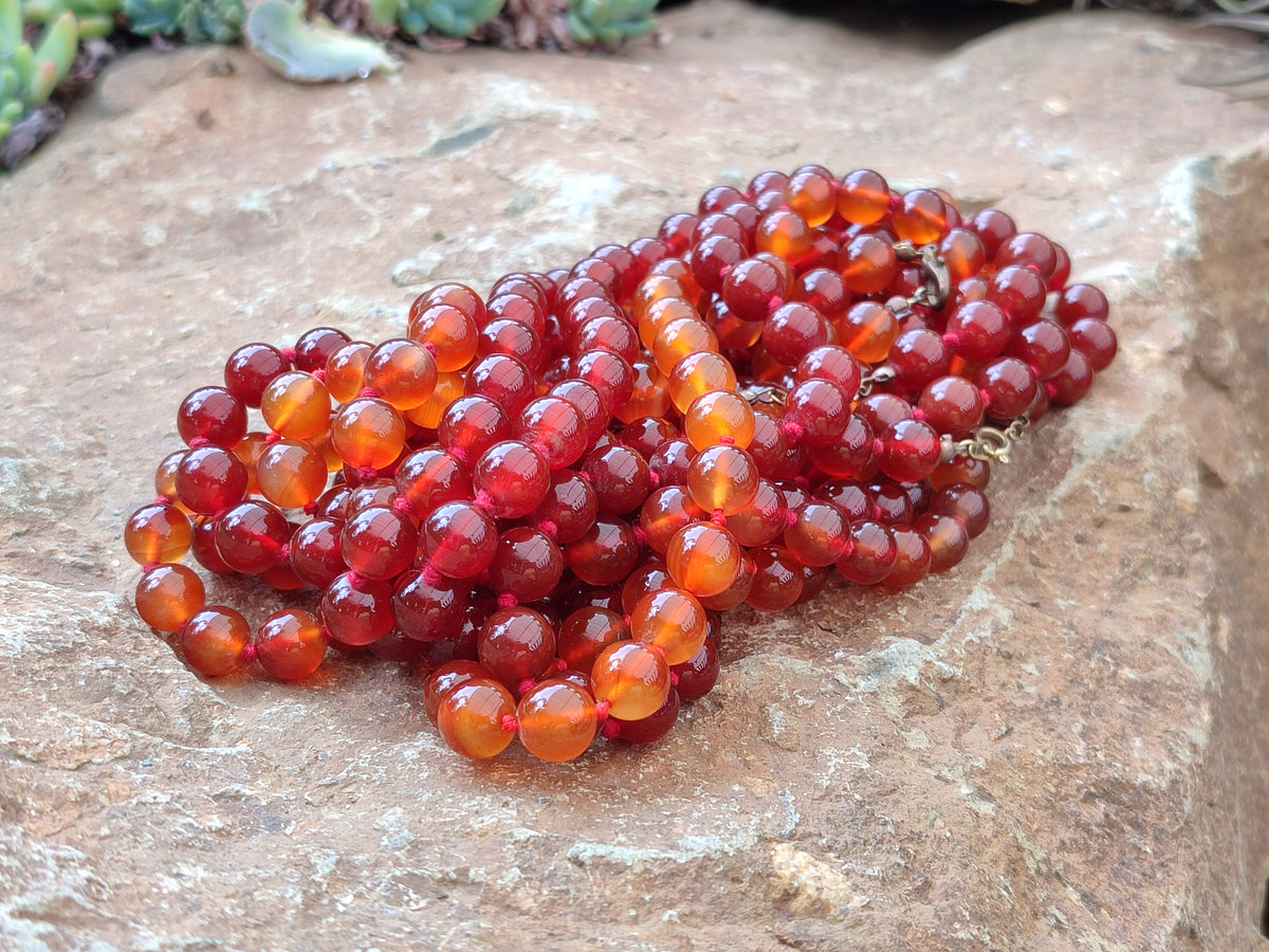 Polished Gem Carnelian Agate Ball Shaped Beaded Necklace - Sold per Item - From Brazil - Toprock Gemstones and Minerals 