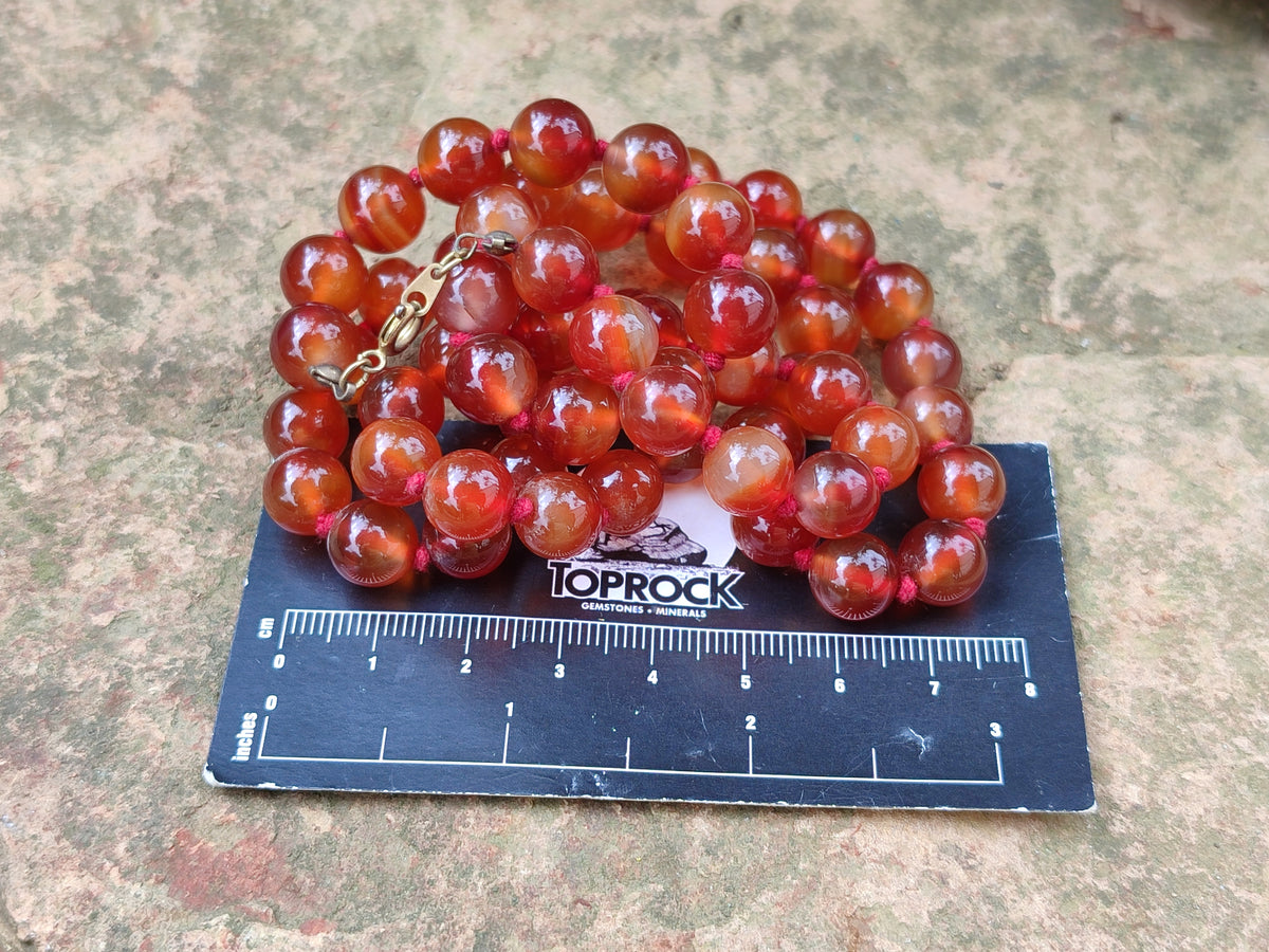 Polished Gem Carnelian Agate Ball Shaped Beaded Necklace - Sold per Item - From Brazil - Toprock Gemstones and Minerals 