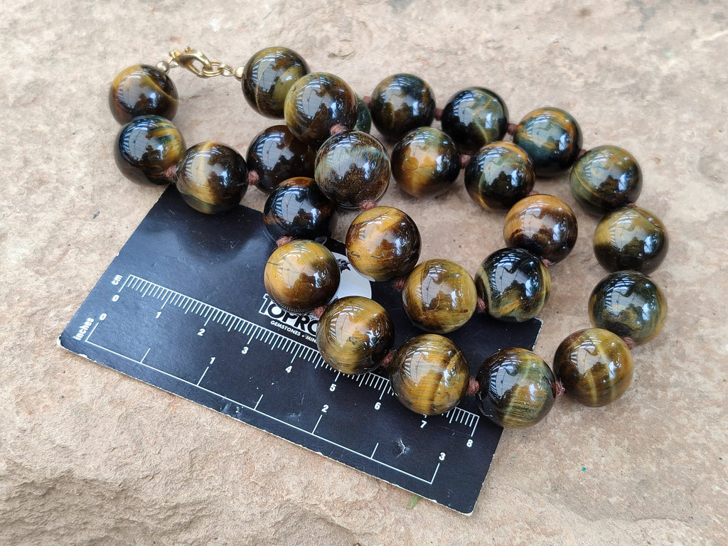 Polished Blue and Gold Tigers Eye Bead Necklaces - Sold Per Item - From South Africa - Toprock Gemstones and Minerals 