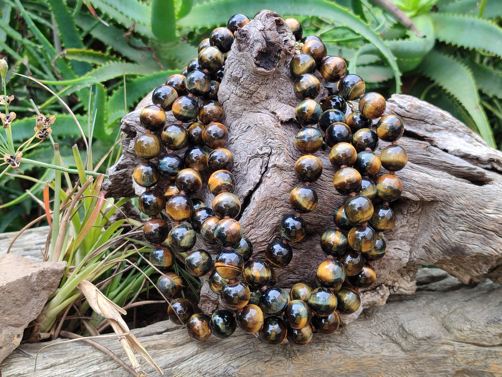 Polished Blue and Gold Tigers Eye Bead Necklaces - Sold Per Item - From South Africa - Toprock Gemstones and Minerals 