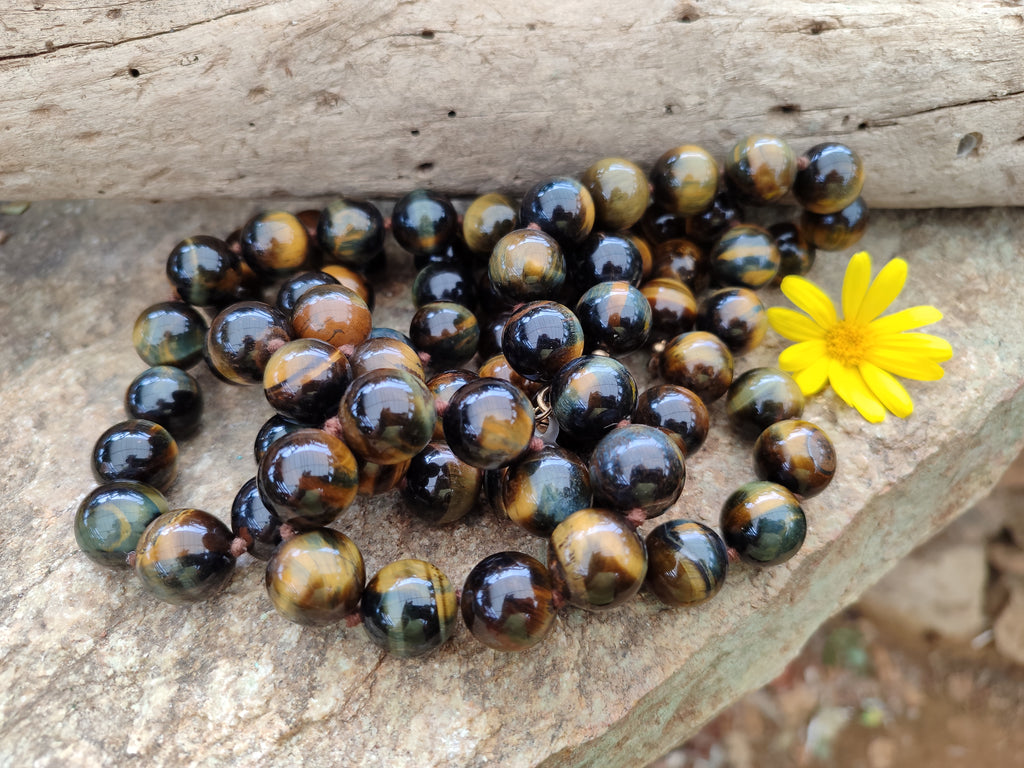 Polished Blue and Gold Tigers Eye Bead Necklaces - Sold Per Item - From South Africa - Toprock Gemstones and Minerals 