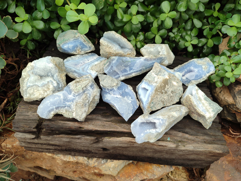 Natural Blue Lace Agate Geode Specimens x 12 From Malawi - Toprock Gemstones and Minerals 