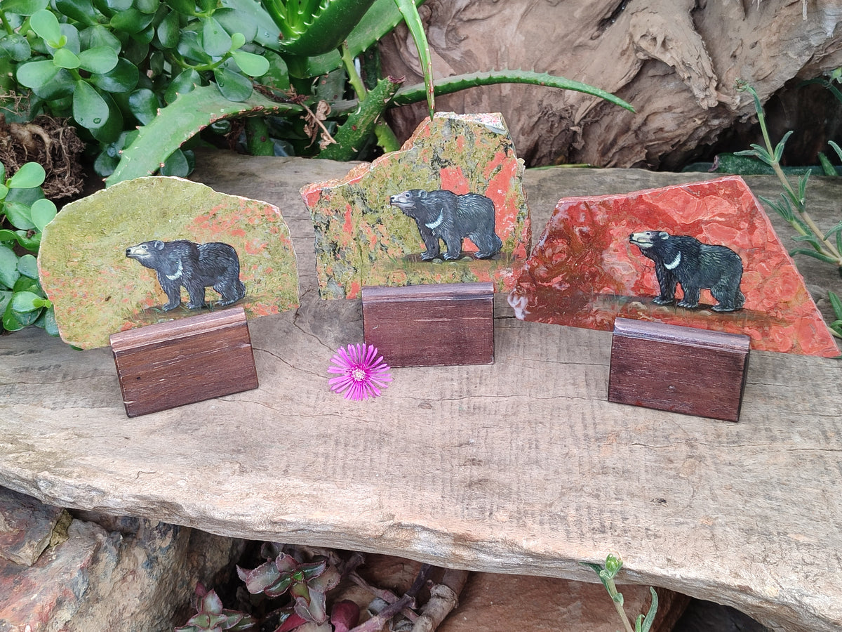 Hand Made Bear Decoupage Stone Slabs x 6 From Southern Africa - Toprock Gemstones and Minerals 