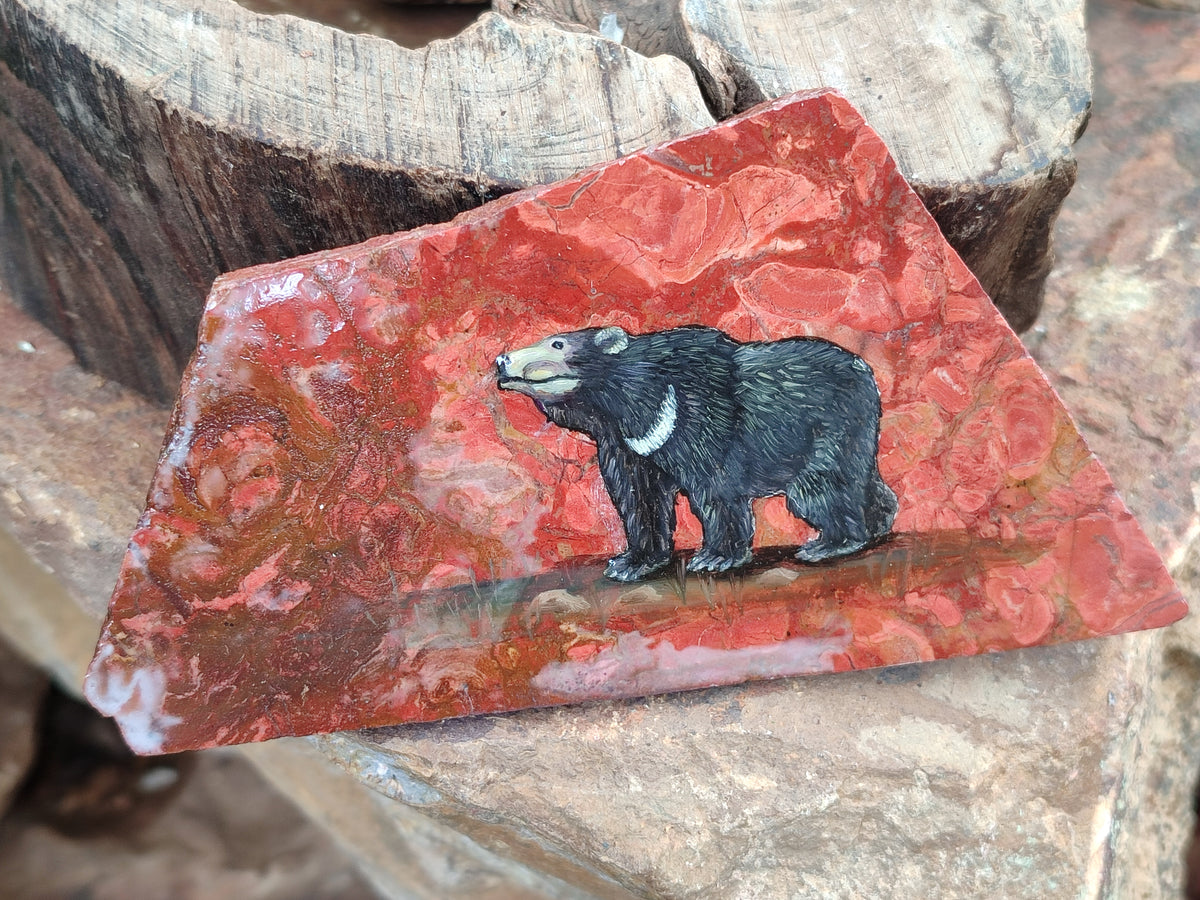 Hand Made Bear Decoupage Stone Slabs x 6 From Southern Africa - Toprock Gemstones and Minerals 