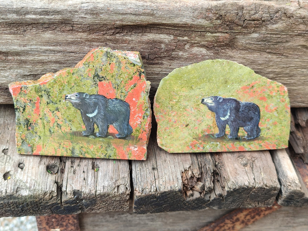 Hand Made Bear Decoupage Stone Slabs x 6 From Southern Africa - Toprock Gemstones and Minerals 