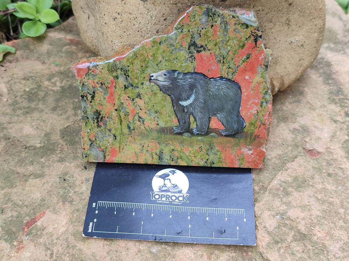 Hand Made Bear Decoupage Stone Slabs x 6 From Southern Africa - Toprock Gemstones and Minerals 