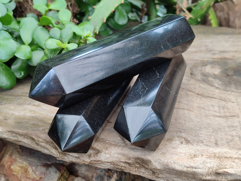 Polished Black Basalt Points x 5 From Antsirabe, Madagascar - Toprock Gemstones and Minerals 