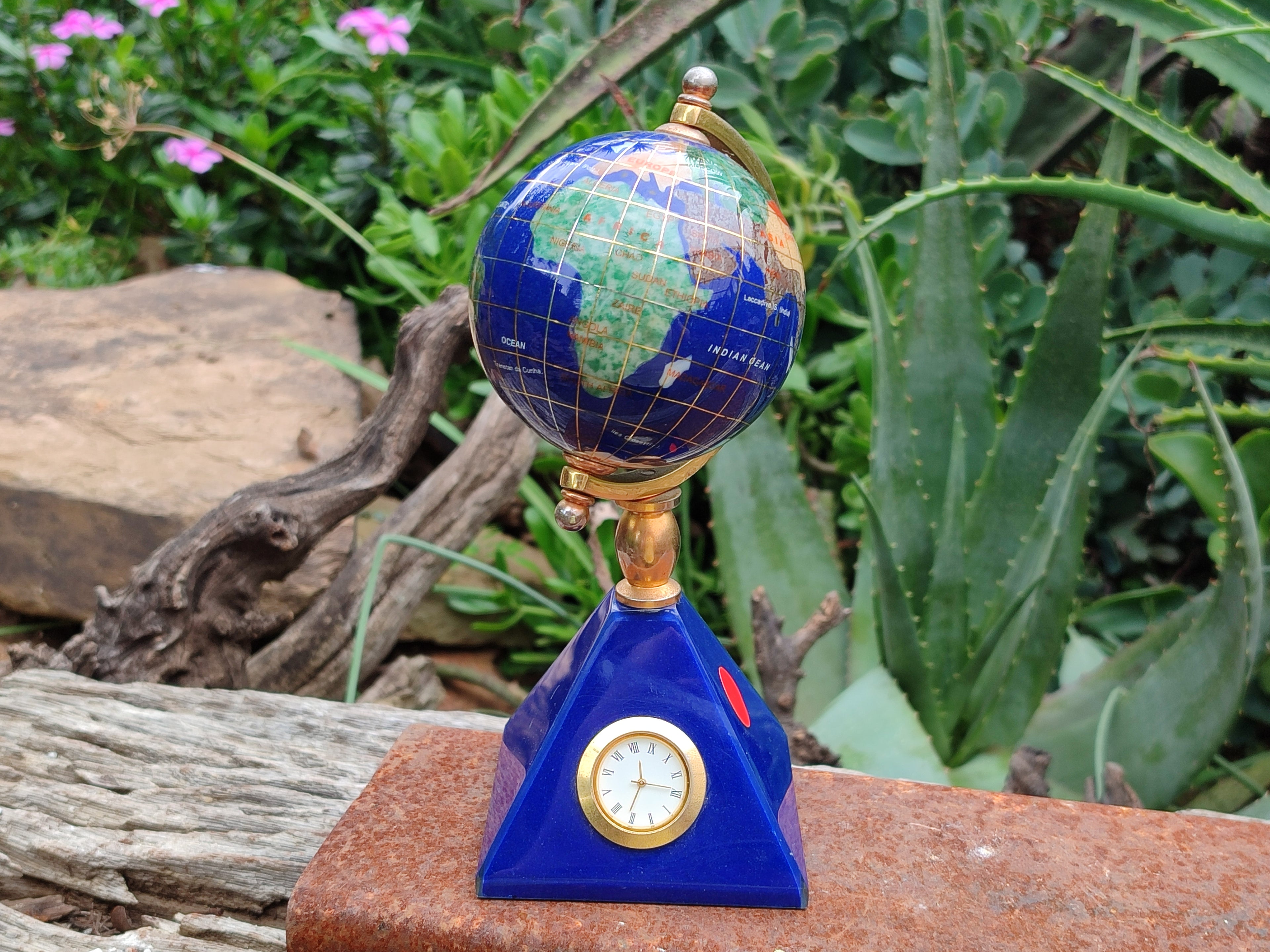 Hand Made Lapis Lazuli World Globe Clock x 1 From China - Toprock Gemstones and Minerals 