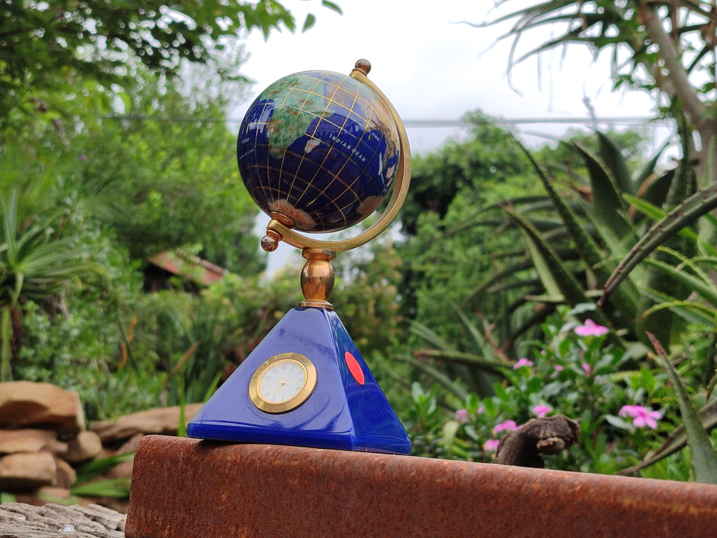 Hand Made Lapis Lazuli World Globe Clock x 1 From China - Toprock Gemstones and Minerals 