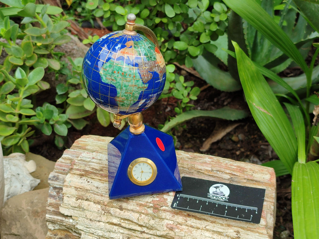 Hand Made Lapis Lazuli World Globe Clock x 1 From China - Toprock Gemstones and Minerals 