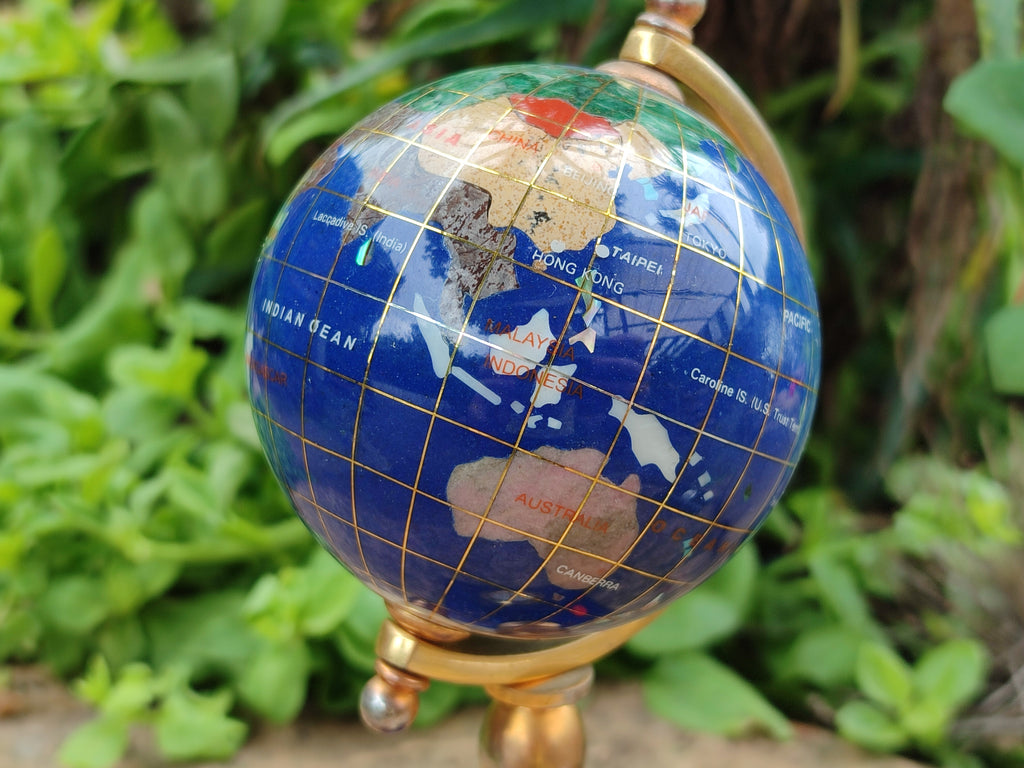 Hand Made Lapis Lazuli World Globe Clock x 1 From China - Toprock Gemstones and Minerals 
