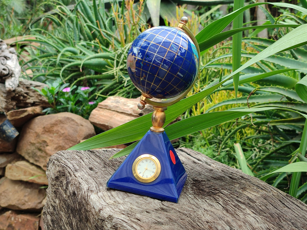 Hand Made Lapis Lazuli World Globe Clock x 1 From China - Toprock Gemstones and Minerals 