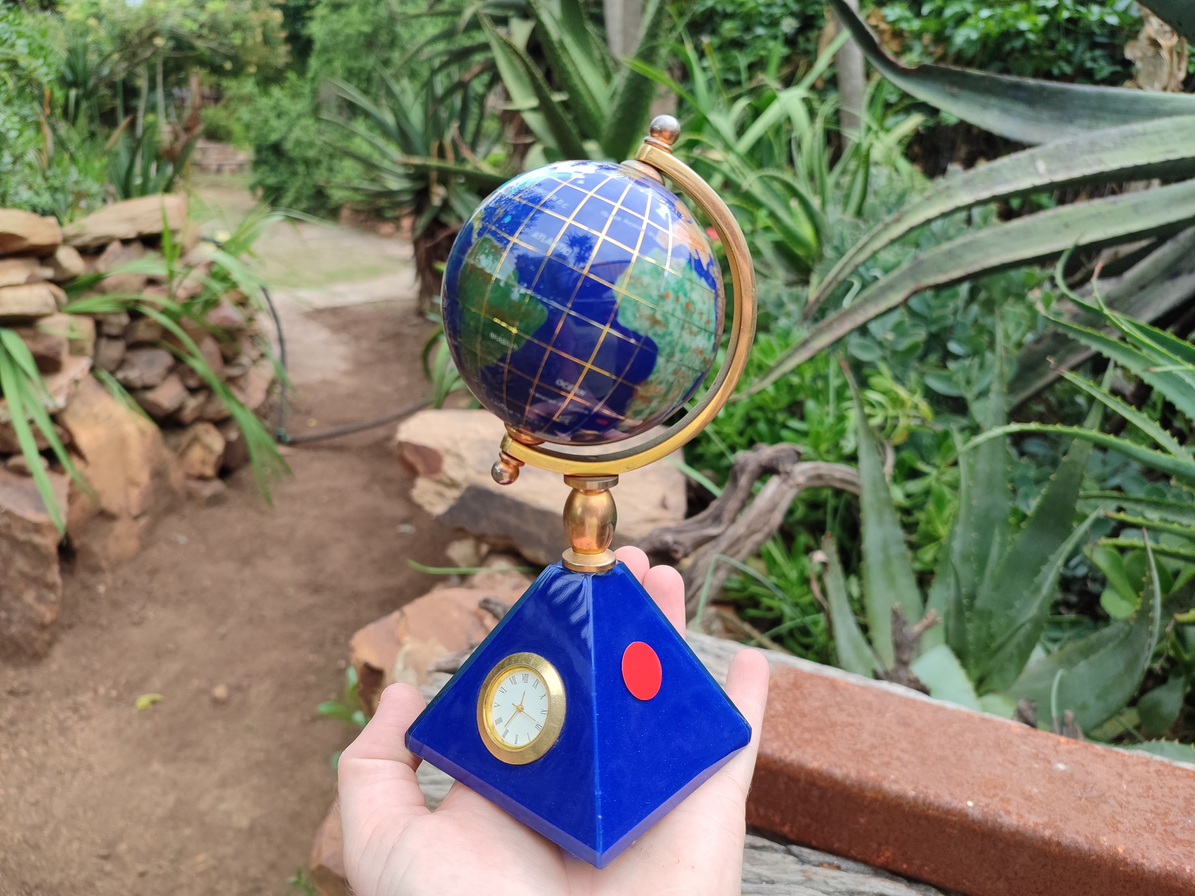 Hand Made Lapis Lazuli World Globe Clock x 1 From China - Toprock Gemstones and Minerals 