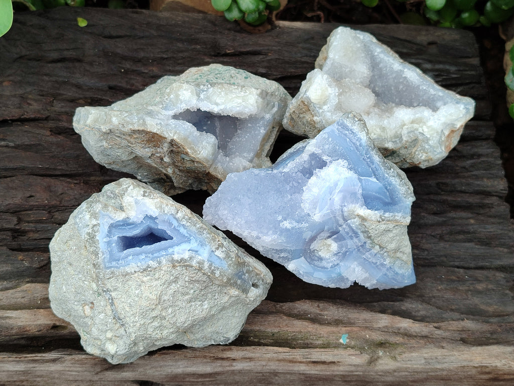 Natural Blue Lace Agate Geode Specimens x 4 From Malawi - Toprock Gemstones and Minerals 