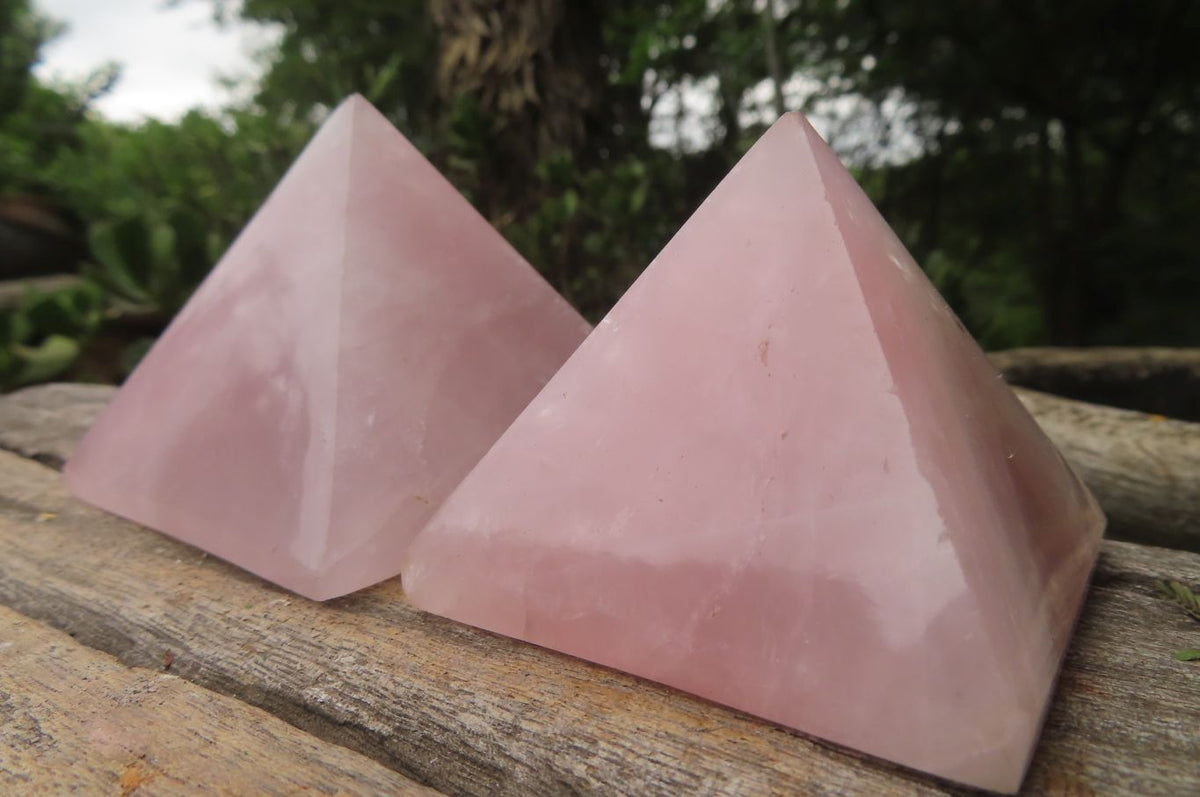 Polished Rose Quartz Pyramids x 4 From Madagascar - Toprock Gemstones and Minerals 