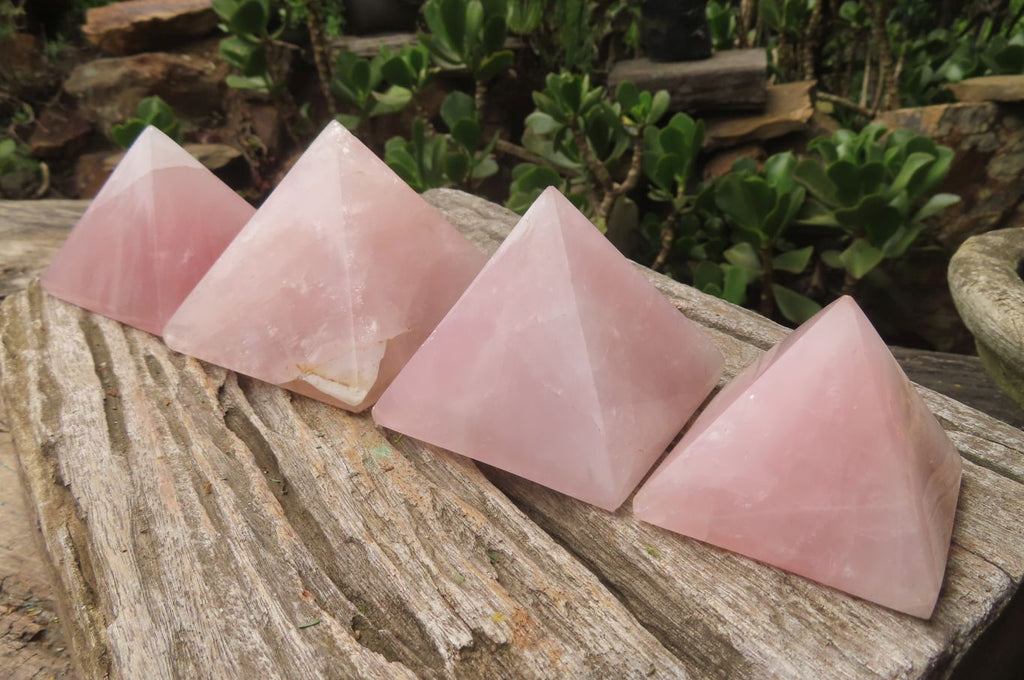 Polished Rose Quartz Pyramids x 4 From Madagascar - Toprock Gemstones and Minerals 