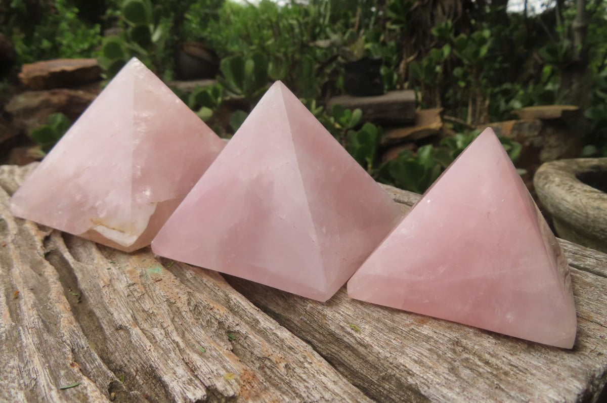 Polished Rose Quartz Pyramids x 4 From Madagascar - Toprock Gemstones and Minerals 
