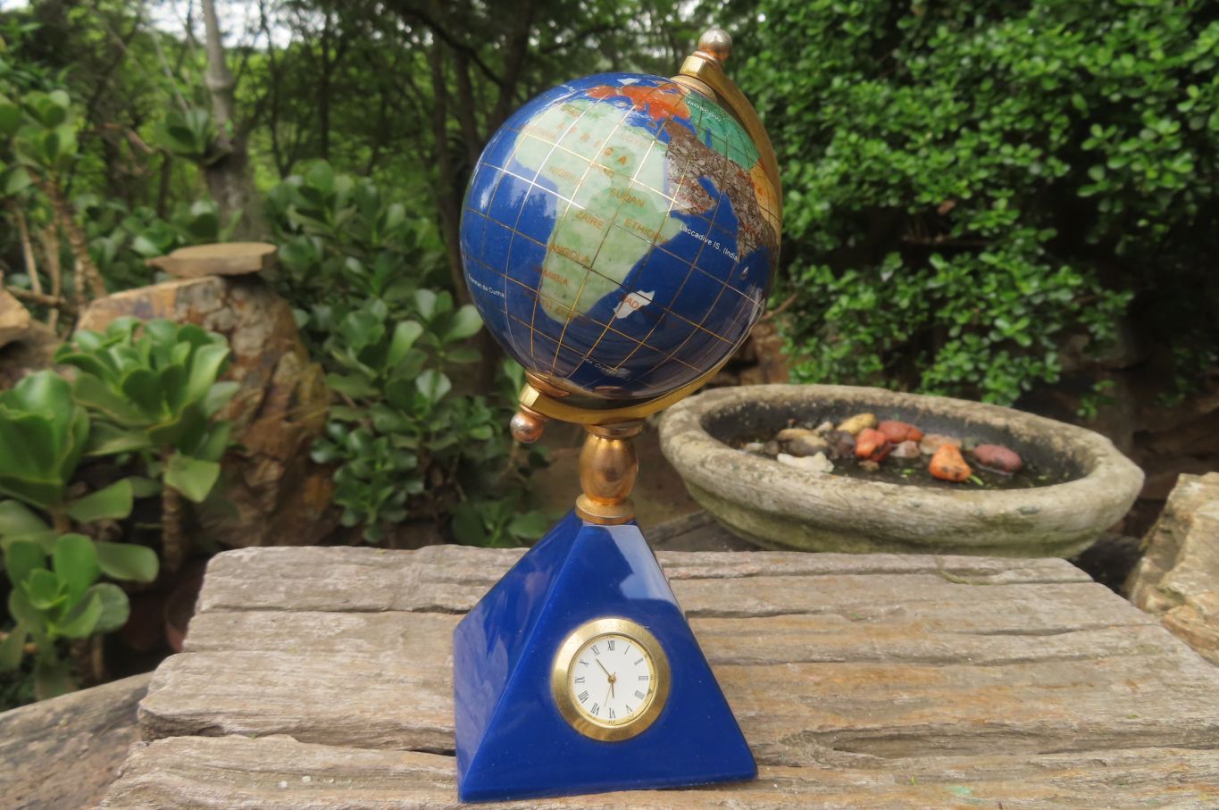 Hand Made Lapis Lazuli World Globe Clock x 1 From China - Toprock Gemstones and Minerals 