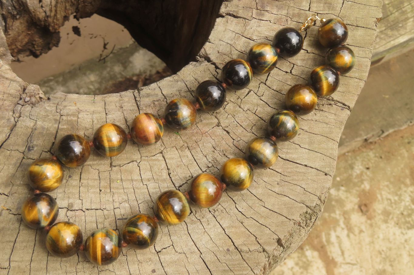Polished Golden Tigers Eye Bead Necklaces - Sold Per Item - From South Africa - Toprock Gemstones and Minerals 