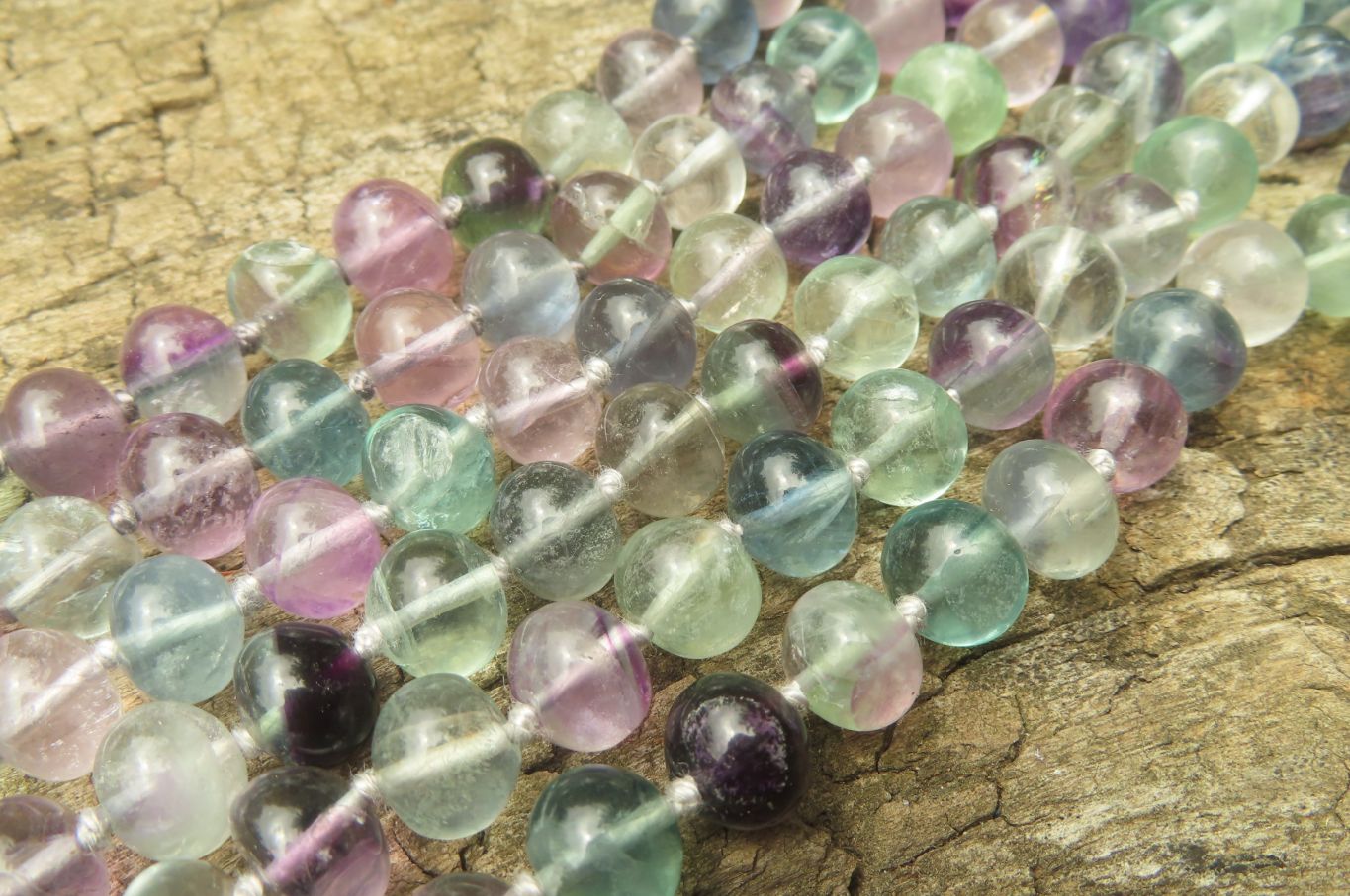 Polished Watermelon Fluorite Beaded Necklace - Sold Per Item - From Namibia - Toprock Gemstones and Minerals 