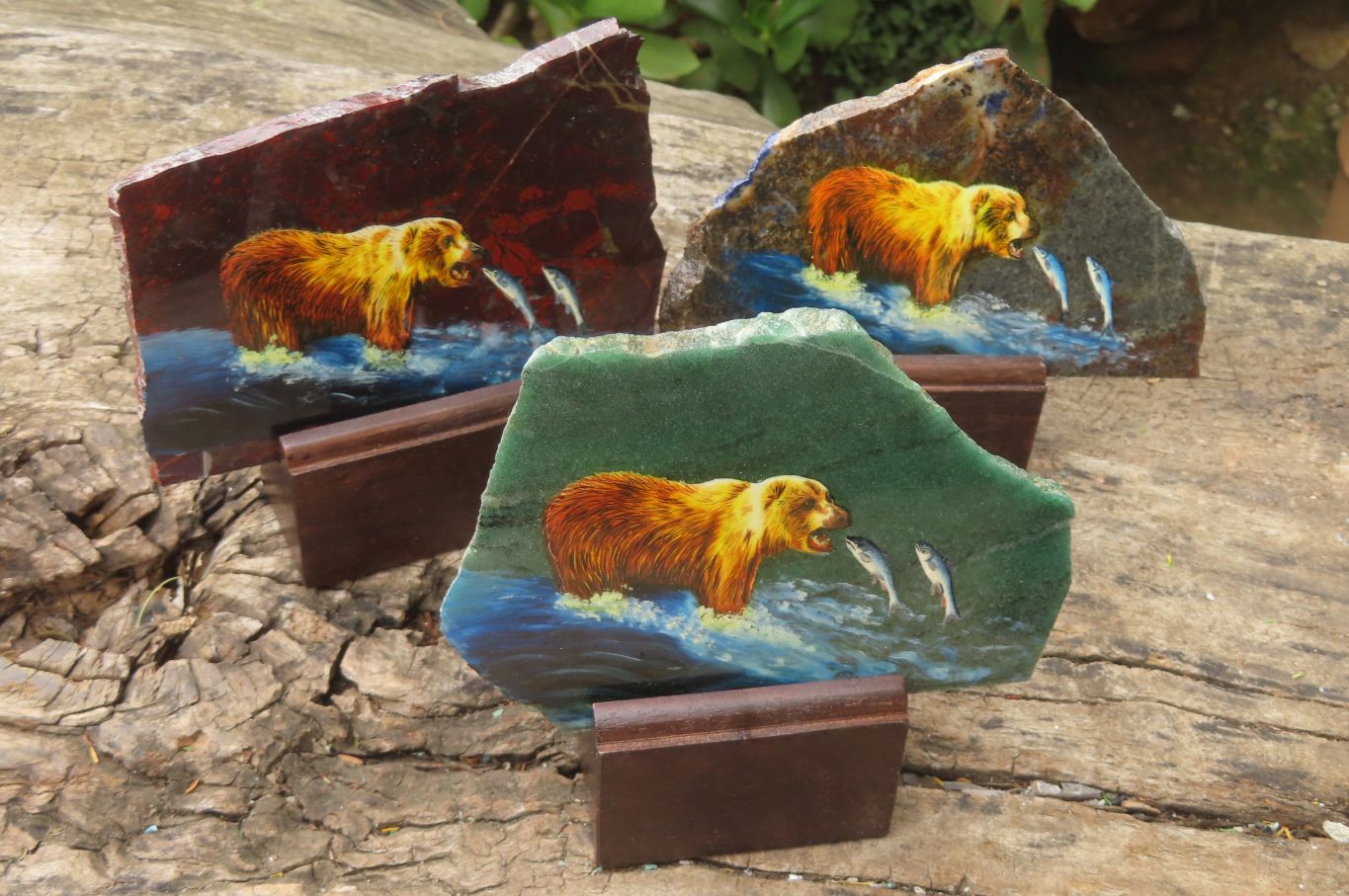 Hand Made Bear Decoupage Stone Slabs x 3 From Southern Africa - Toprock Gemstones and Minerals 