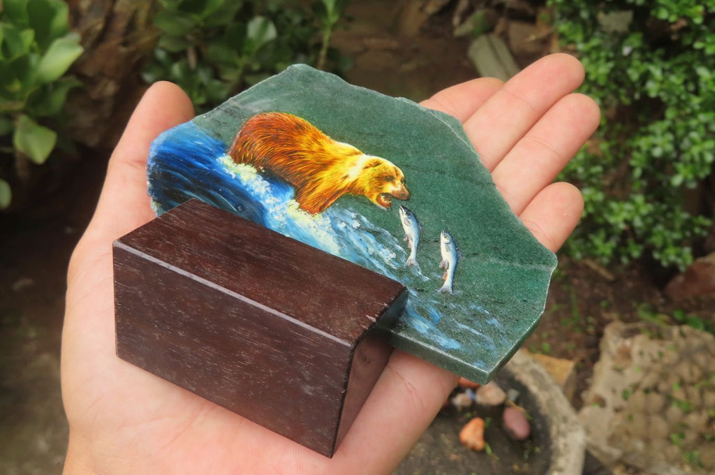 Hand Made Bear Decoupage Stone Slabs x 3 From Southern Africa - Toprock Gemstones and Minerals 