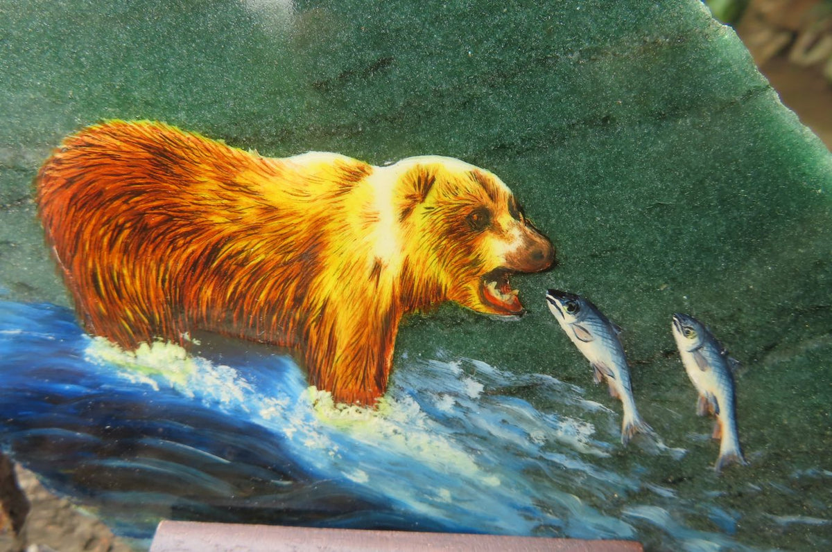 Hand Made Bear Decoupage Stone Slabs x 3 From Southern Africa - Toprock Gemstones and Minerals 