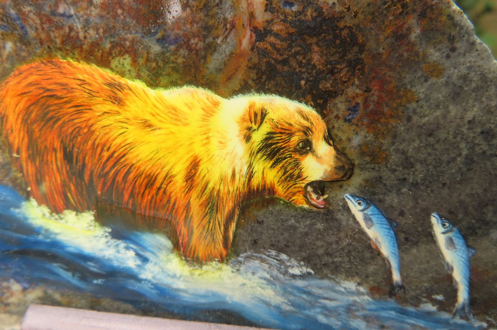 Hand Made Bear Decoupage Stone Slabs x 3 From Southern Africa - Toprock Gemstones and Minerals 