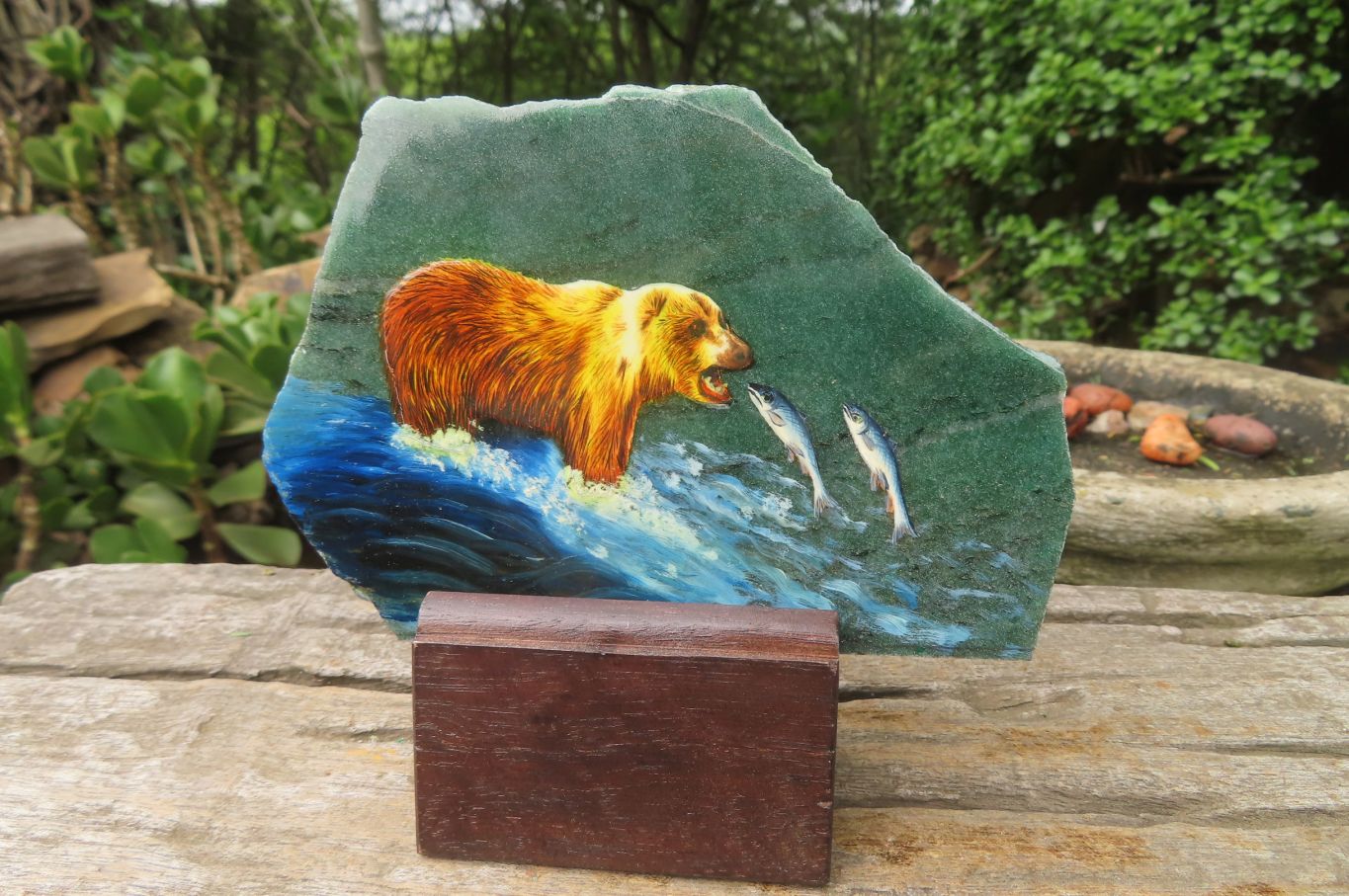 Hand Made Bear Decoupage Stone Slabs x 3 From Southern Africa - Toprock Gemstones and Minerals 