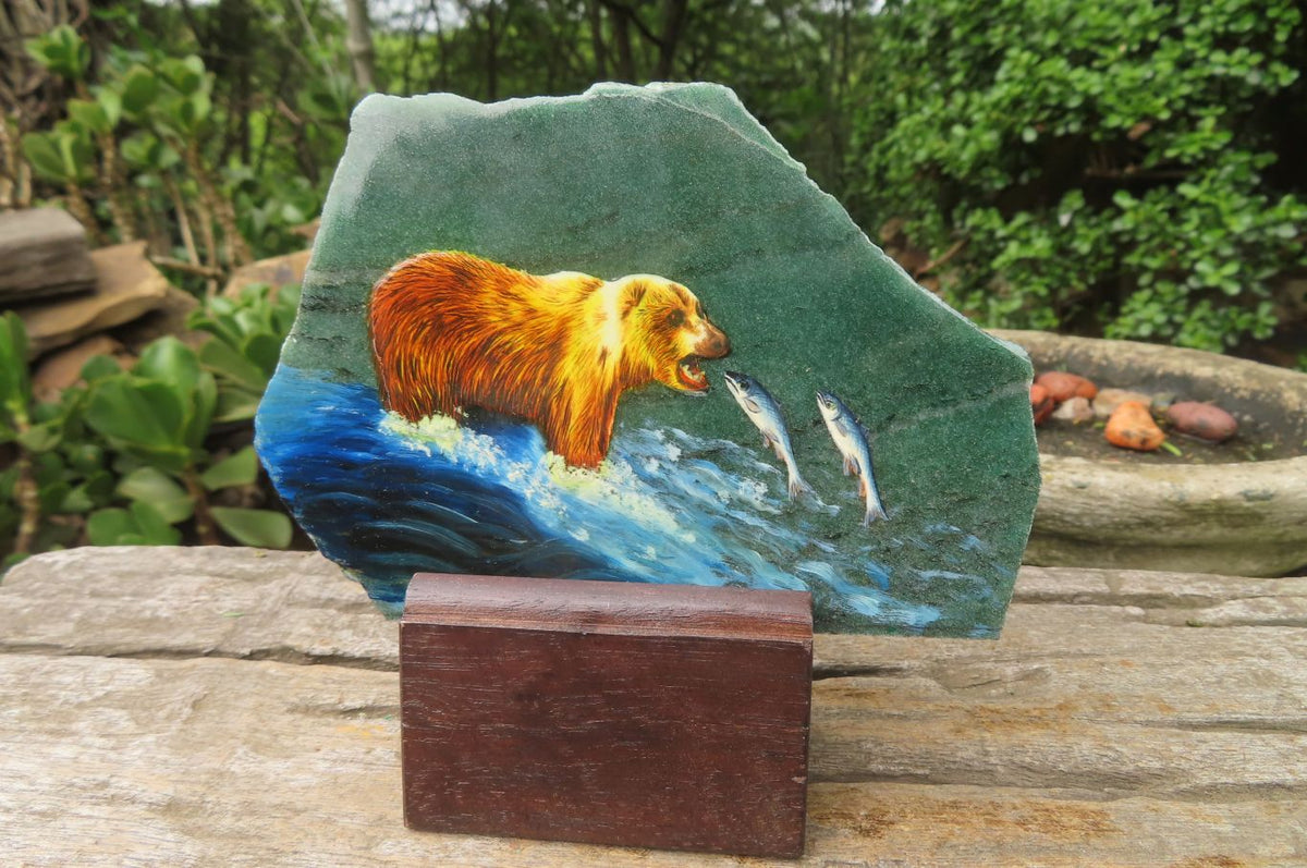 Hand Made Bear Decoupage Stone Slabs x 3 From Southern Africa - Toprock Gemstones and Minerals 