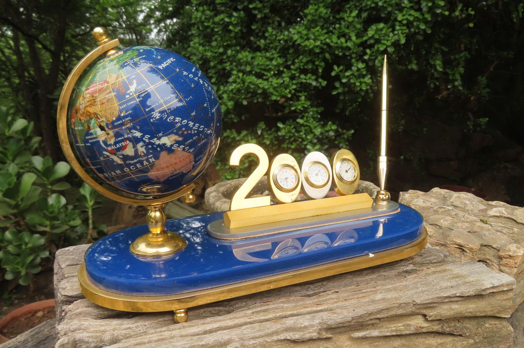 Hand Made Lapis Lazuli World Globe Clock x 1 From China - Toprock Gemstones and Minerals 