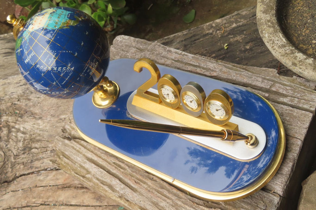 Hand Made Lapis Lazuli World Globe Clock x 1 From China - Toprock Gemstones and Minerals 