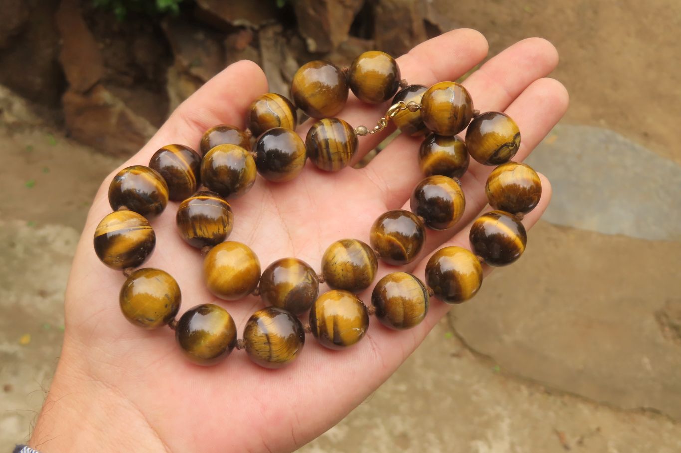 Polished Golden Tigers Eye Bead Necklaces - Sold Per Item - From South Africa - Toprock Gemstones and Minerals 