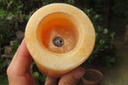 Hand Made Orange Calcite Candle Holders x 2 From Southern Africa - Toprock Gemstones and Minerals 