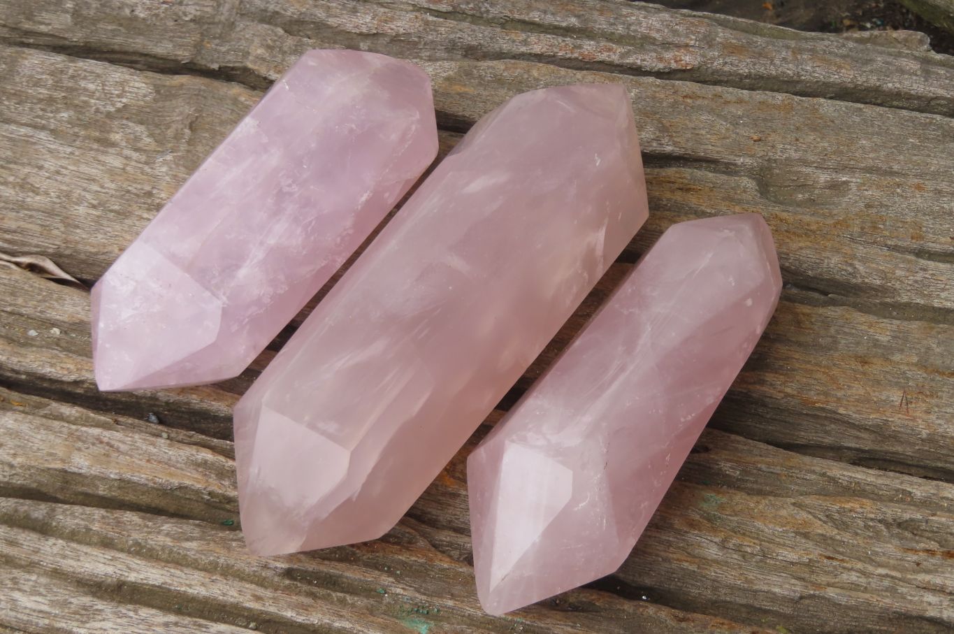 Polished Double Terminated Rose Quartz Points x 3 From Ambatondrazaka, Madagascar - Toprock Gemstones and Minerals 