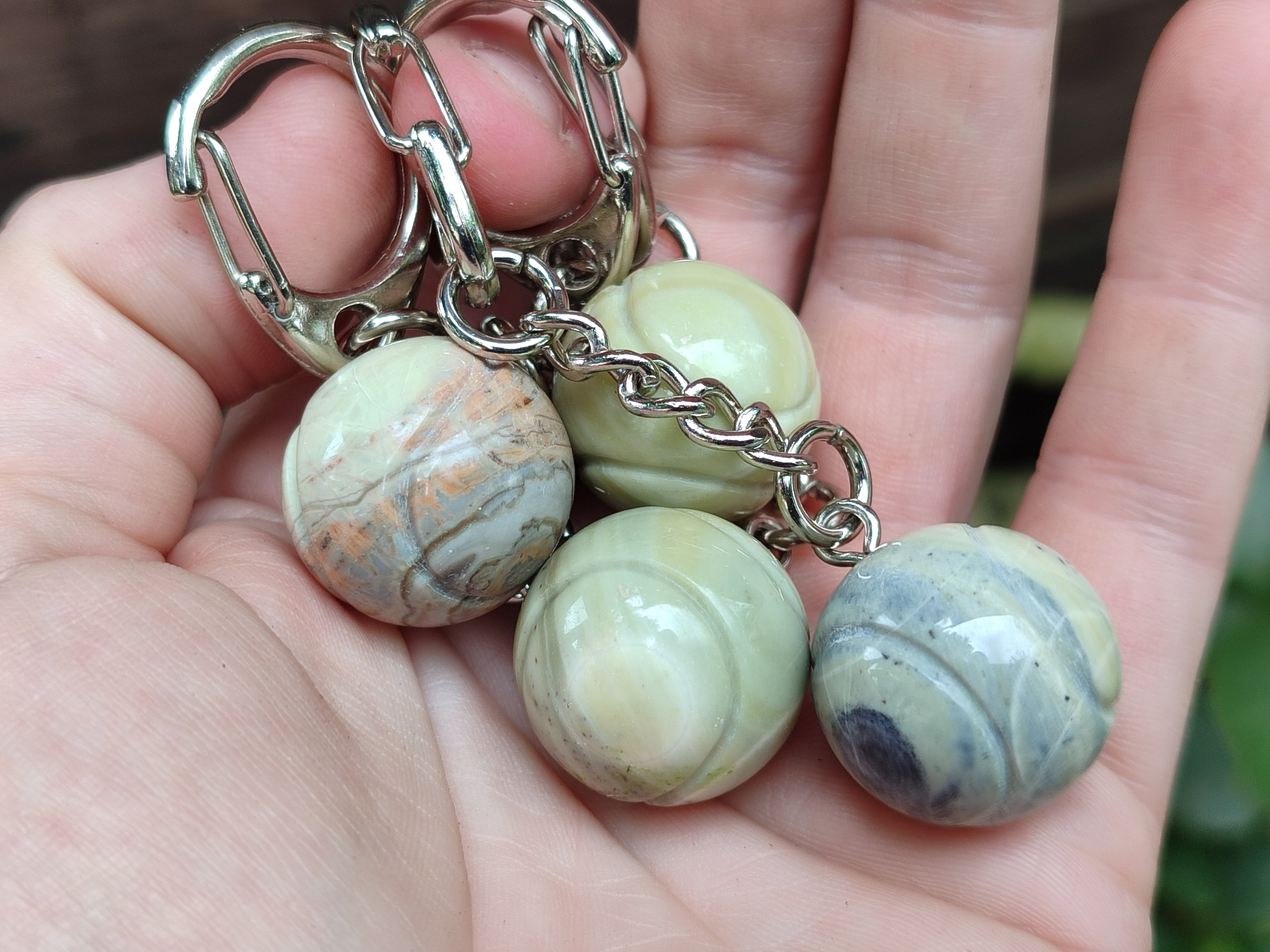 Polished African Butter Jade Tennis Ball Keyring - sold per item - From South Africa - Toprock Gemstones and Minerals 