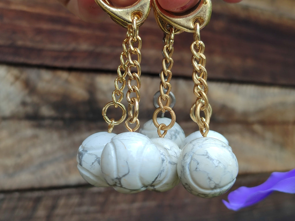Polished Howlite Tennis Ball Keyring - sold per item - From Zimbabwe - Toprock Gemstones and Minerals 