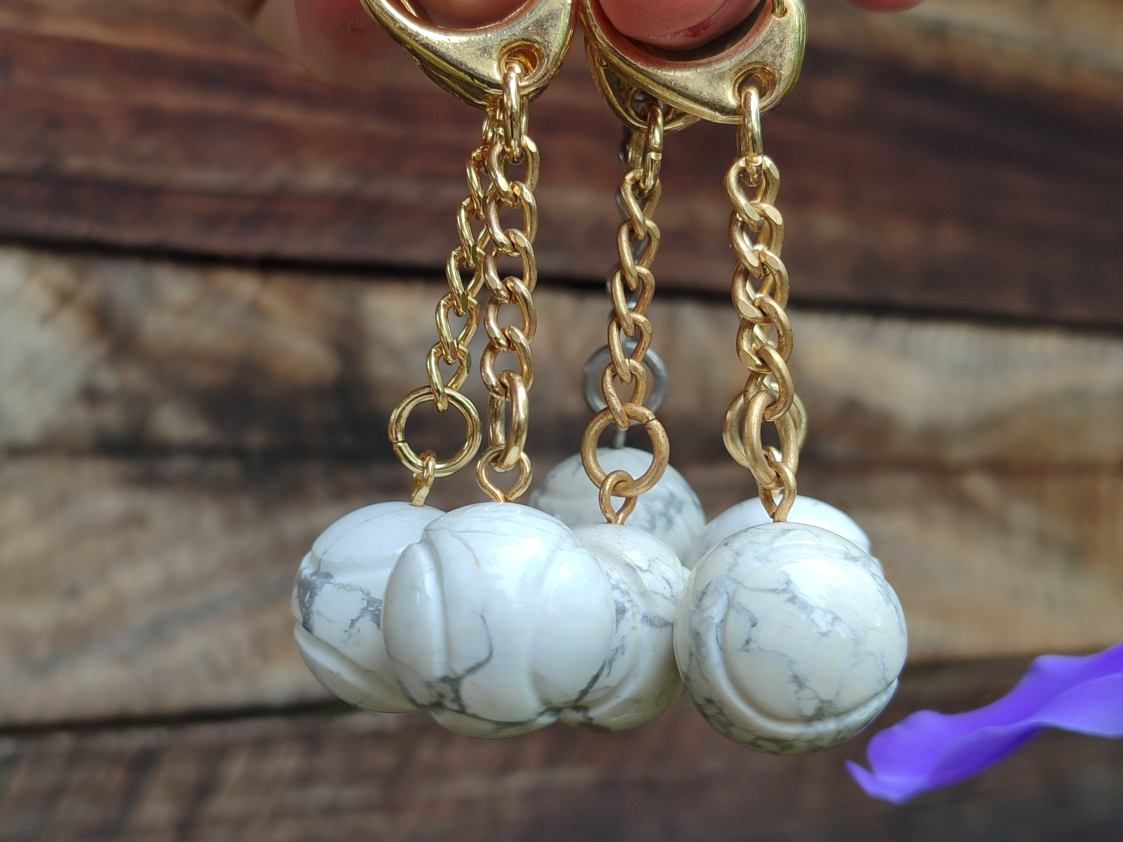 Polished Howlite Tennis Ball Keyring - sold per item - From Zimbabwe - Toprock Gemstones and Minerals 