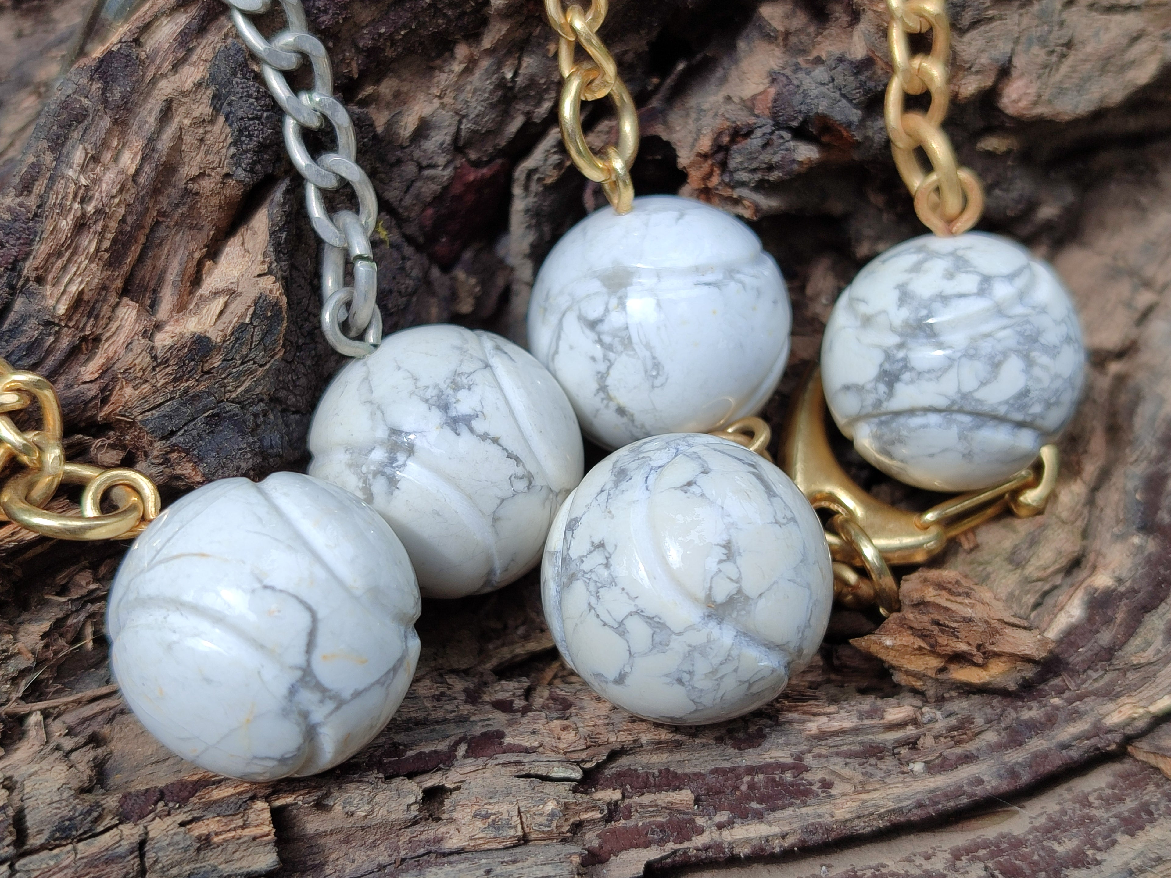 Polished Howlite Tennis Ball Keyring - sold per item - From Zimbabwe - Toprock Gemstones and Minerals 