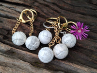 Polished Howlite Tennis Ball Keyring - sold per item - From Zimbabwe