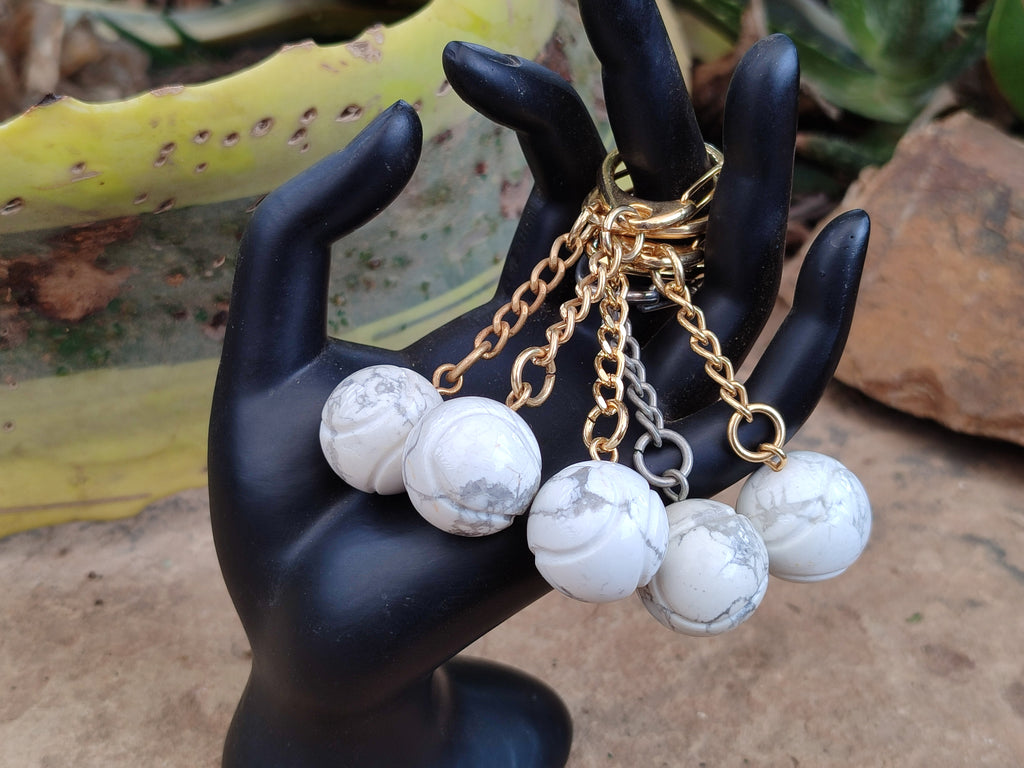 Polished Howlite Tennis Ball Keyring - sold per item - From Zimbabwe - Toprock Gemstones and Minerals 