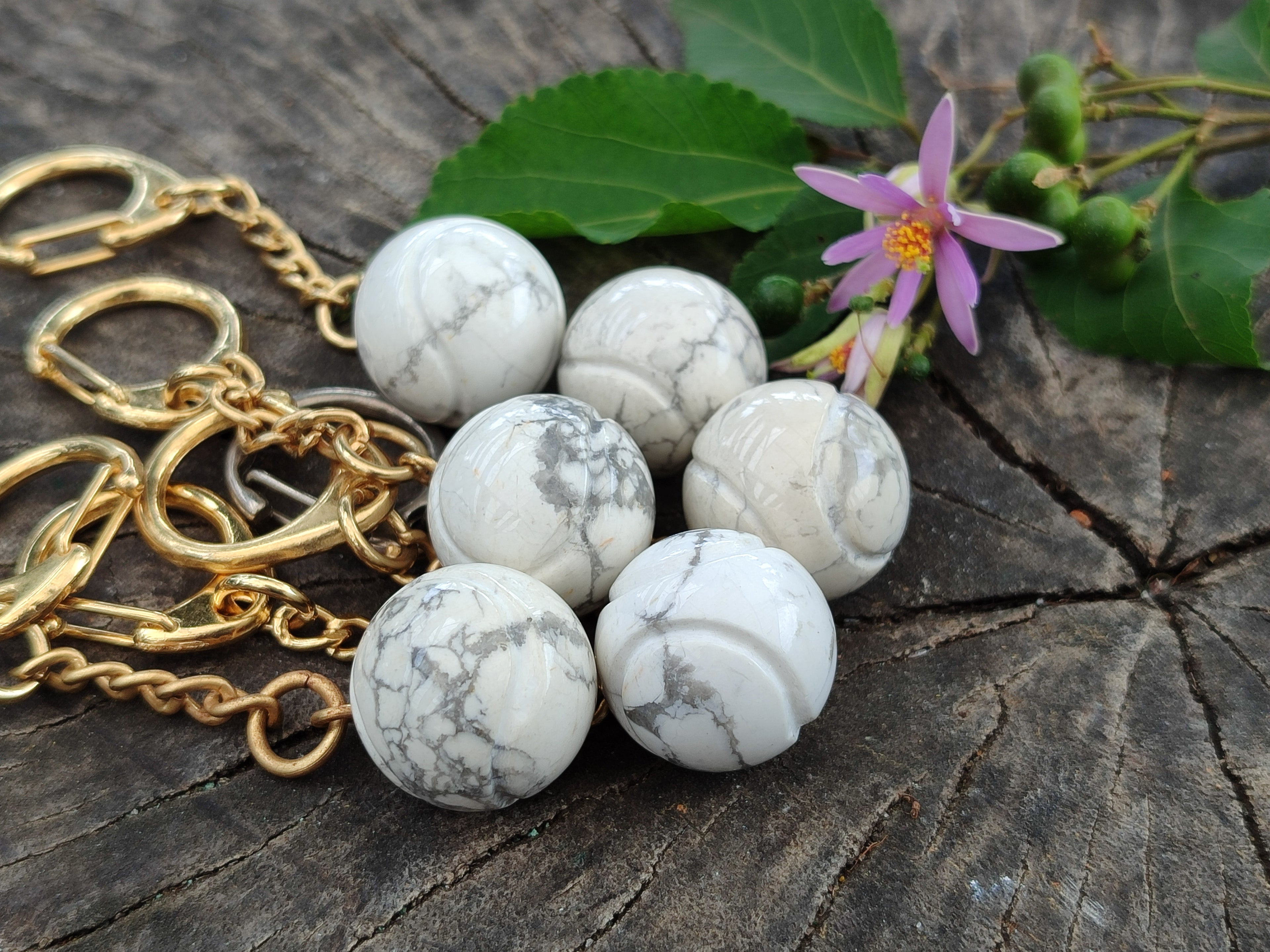 Polished Howlite Tennis Ball Keyring - sold per item - From Zimbabwe - Toprock Gemstones and Minerals 