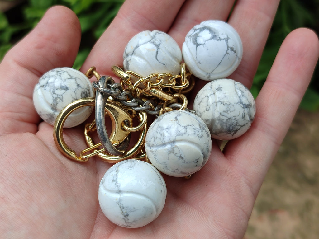 Polished Howlite Tennis Ball Keyring - sold per item - From Zimbabwe - Toprock Gemstones and Minerals 