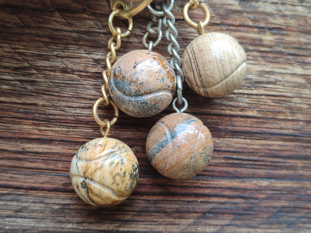 Polished Picture Stone Tennis Ball Keyring - sold per item - From Namibia - Toprock Gemstones and Minerals 