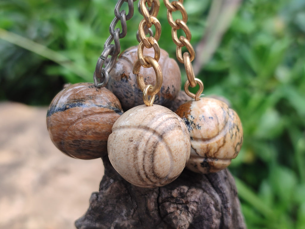 Polished Picture Stone Tennis Ball Keyring - sold per item - From Namibia - Toprock Gemstones and Minerals 