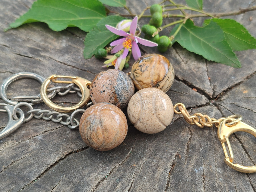 Polished Picture Stone Tennis Ball Keyring - sold per item - From Namibia - Toprock Gemstones and Minerals 