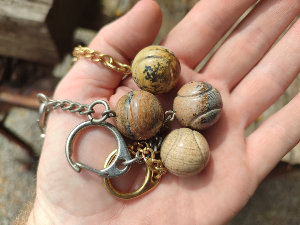 Polished Picture Stone Tennis Ball Keyring - sold per item - From Namibia - Toprock Gemstones and Minerals 