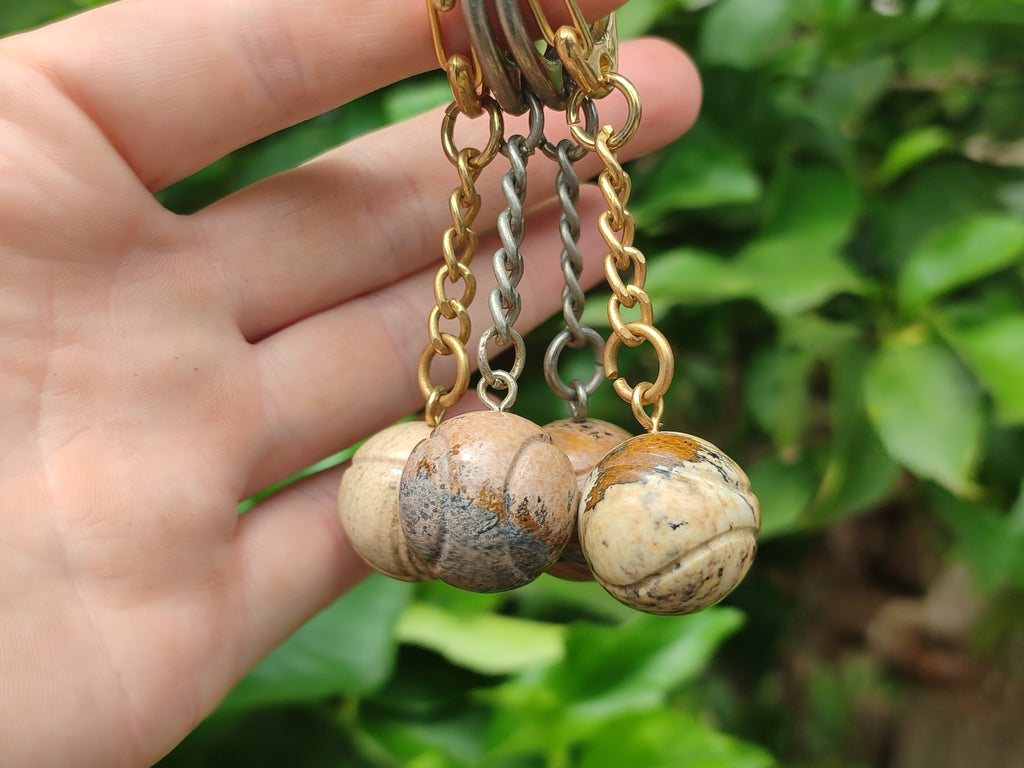 Polished Picture Stone Tennis Ball Keyring - sold per item - From Namibia - Toprock Gemstones and Minerals 