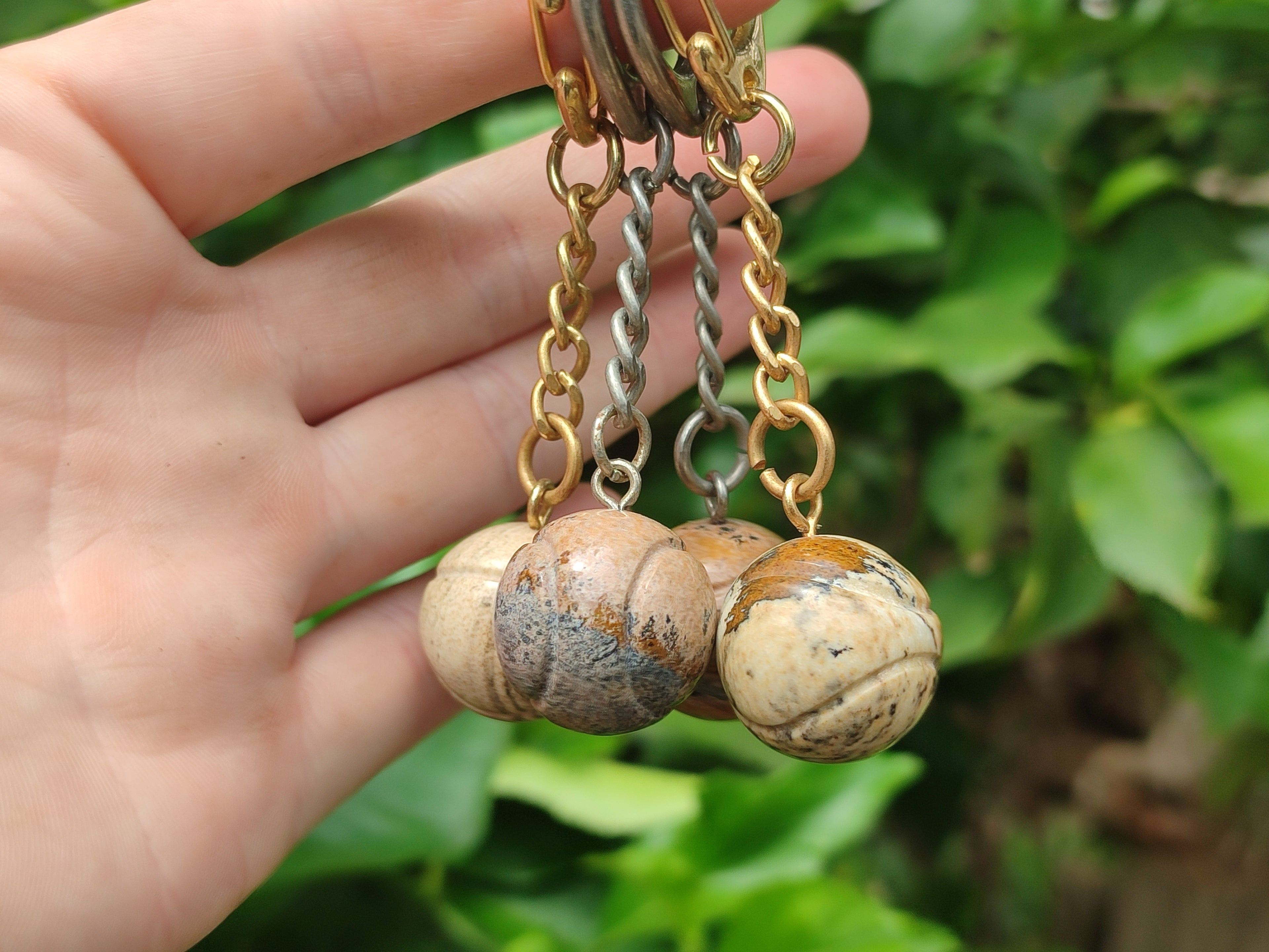 Polished Picture Stone Tennis Ball Keyring - sold per item - From Namibia - Toprock Gemstones and Minerals 